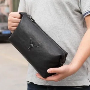 Trousse de Toilette Homme en Cuir Noir Deep Forest™