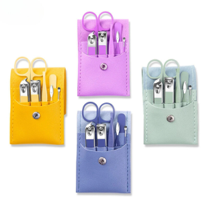 Trousse de Manucure 7 Pièces en Acier Inoxydable avec Étui en Cuir