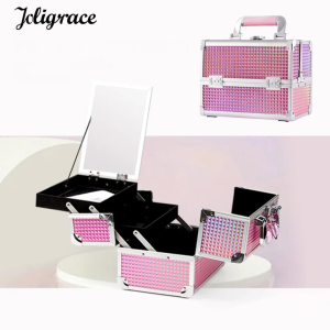 Coffret Maquillage Portable avec Miroir et 2 Plateaux