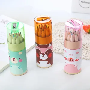 Trousse - Ensemble de 12 Crayons de Couleur en Bois avec Taille-Crayon