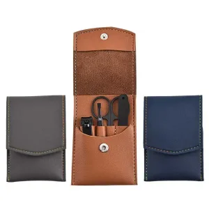 Trousse Manucure Pédicure Set - Coupe-Ongles, Ciseaux, Lime à Ongles et Pince à Épiler avec Étui en Cuir 4 Pièces- Kit de Soins pour Femme et Homme