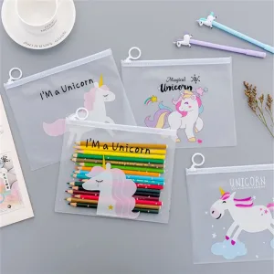 Mini Trousse Scolaire/ou Maquillage Licorne Rose Transparent