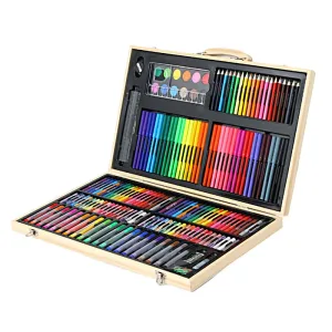 Trousse Kit de Dessin et Peinture en Bois pour Enfants - Ensemble Artistique 180 Pièces Portable