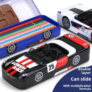 Trousse Métallique Multifonction Double Couche en Forme de Voiture de Course