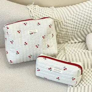 Trousse de Voyage Rétro, Maquillage & Scolaire en Coton Matelassé
