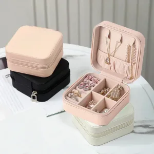 Boîte à Bijoux Portable en Cuir avec Fermeture Éclair